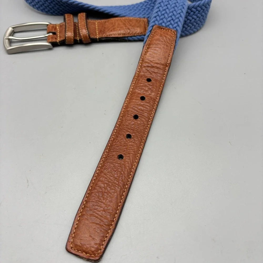 Torino Woven Belt Size 34 Blue Stretch Braid Woven Buckle And Leather USA